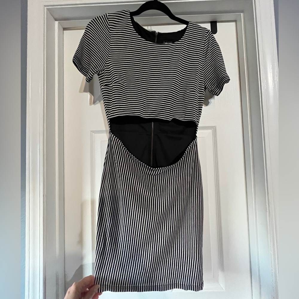 Sparkle & Fade Monochrome Striped Midi Dress